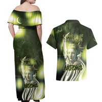 Ancient Greek Artemis Couples Matching Off Shoulder Maxi Dress and Hawaiian Shirt Goddess Of The Moon - Wonder Print Shop