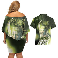 Ancient Greek Artemis Couples Matching Off Shoulder Short Dress and Hawaiian Shirt Goddess Of The Moon - Wonder Print Shop