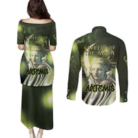 Ancient Greek Artemis Couples Matching Puletasi and Long Sleeve Button Shirt Goddess Of The Moon - Wonder Print Shop