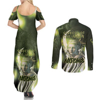 Ancient Greek Artemis Couples Matching Summer Maxi Dress and Long Sleeve Button Shirt Goddess Of The Moon - Wonder Print Shop