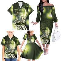 Ancient Greek Artemis Family Matching Off The Shoulder Long Sleeve Dress and Hawaiian Shirt Goddess Of The Moon - Wonder Print Shop