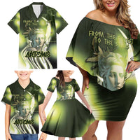 Ancient Greek Artemis Family Matching Off Shoulder Short Dress and Hawaiian Shirt Goddess Of The Moon - Wonder Print Shop
