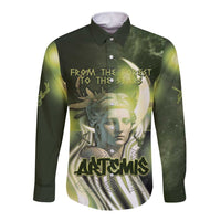 Ancient Greek Artemis Long Sleeve Button Shirt Goddess Of The Moon - Wonder Print Shop