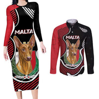 Personalized Malta Couples Matching Long Sleeve Bodycon Dress and Long Sleeve Button Shirt Pharaoh Hound In Coat Of Arms - Wonder Print Shop