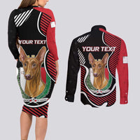 Personalized Malta Couples Matching Long Sleeve Bodycon Dress and Long Sleeve Button Shirt Pharaoh Hound In Coat Of Arms - Wonder Print Shop