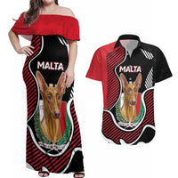 Personalized Malta Couples Matching Off Shoulder Maxi Dress and Hawaiian Shirt Pharaoh Hound In Coat Of Arms - Wonder Print Shop