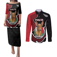 Personalized Malta Couples Matching Puletasi and Long Sleeve Button Shirt Pharaoh Hound In Coat Of Arms - Wonder Print Shop
