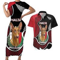 Personalized Malta Couples Matching Short Sleeve Bodycon Dress and Hawaiian Shirt Pharaoh Hound In Coat Of Arms - Wonder Print Shop