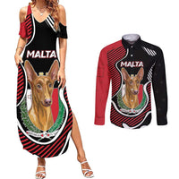 Personalized Malta Couples Matching Summer Maxi Dress and Long Sleeve Button Shirt Pharaoh Hound In Coat Of Arms - Wonder Print Shop