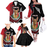 Personalized Malta Family Matching Off The Shoulder Long Sleeve Dress and Hawaiian Shirt Pharaoh Hound In Coat Of Arms - Wonder Print Shop
