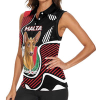 Personalized Malta Women Sleeveless Polo Shirt Pharaoh Hound In Coat Of Arms - Wonder Print Shop