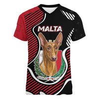 Personalized Malta Women V-Neck T-Shirt Pharaoh Hound In Coat Of Arms - Wonder Print Shop