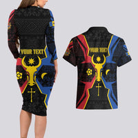 Personalized Moldova Couples Matching Long Sleeve Bodycon Dress and Hawaiian Shirt The Aurochs Symbol With Patterns - Wonder Print Shop