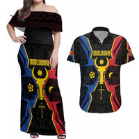 Personalized Moldova Couples Matching Off Shoulder Maxi Dress and Hawaiian Shirt The Aurochs Symbol With Patterns - Wonder Print Shop