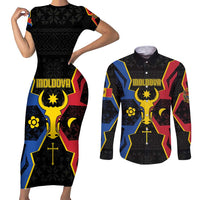 Personalized Moldova Couples Matching Short Sleeve Bodycon Dress and Long Sleeve Button Shirt The Aurochs Symbol With Patterns - Wonder Print Shop