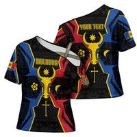 Personalized Moldova Cross Shoulder Shirt The Aurochs Symbol With Patterns - Wonder Print Shop