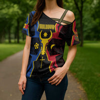 Personalized Moldova Cross Shoulder Shirt The Aurochs Symbol With Patterns - Wonder Print Shop