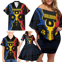 Personalized Moldova Family Matching Off Shoulder Short Dress and Hawaiian Shirt The Aurochs Symbol With Patterns - Wonder Print Shop