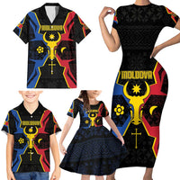 Personalized Moldova Family Matching Short Sleeve Bodycon Dress and Hawaiian Shirt The Aurochs Symbol With Patterns - Wonder Print Shop