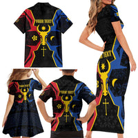Personalized Moldova Family Matching Short Sleeve Bodycon Dress and Hawaiian Shirt The Aurochs Symbol With Patterns - Wonder Print Shop