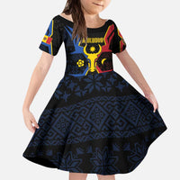 Personalized Moldova Kid Short Sleeve Dress The Aurochs Symbol With Patterns - Wonder Print Shop