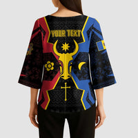 Personalized Moldova Kimono Sleeve Blouse The Aurochs Symbol With Patterns - Wonder Print Shop