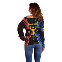 Personalized Moldova Off Shoulder Sweater The Aurochs Symbol With Patterns - Wonder Print Shop