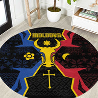 Moldova Round Carpet The Aurochs Symbol With Patterns - Wonder Print Shop