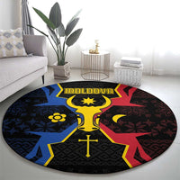 Moldova Round Carpet The Aurochs Symbol With Patterns - Wonder Print Shop