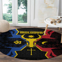 Moldova Round Carpet The Aurochs Symbol With Patterns - Wonder Print Shop