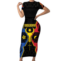 Personalized Moldova Short Sleeve Bodycon Dress The Aurochs Symbol With Patterns - Wonder Print Shop