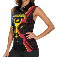 Personalized Moldova Women Sleeveless Polo Shirt The Aurochs Symbol With Patterns - Wonder Print Shop