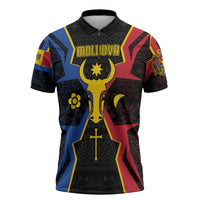 Personalized Moldova Zipper Polo Shirt The Aurochs Symbol With Patterns - Wonder Print Shop