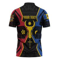Personalized Moldova Zipper Polo Shirt The Aurochs Symbol With Patterns - Wonder Print Shop