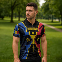 Personalized Moldova Zipper Polo Shirt The Aurochs Symbol With Patterns - Wonder Print Shop