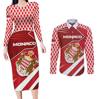 Personalized Monaco Couples Matching Long Sleeve Bodycon Dress and Long Sleeve Button Shirt Coat Of Arms Unique Style - Wonder Print Shop