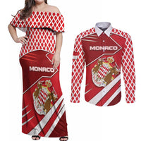 Personalized Monaco Couples Matching Off Shoulder Maxi Dress and Long Sleeve Button Shirt Coat Of Arms Unique Style - Wonder Print Shop