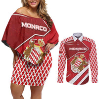 Personalized Monaco Couples Matching Off Shoulder Short Dress and Long Sleeve Button Shirt Coat Of Arms Unique Style - Wonder Print Shop