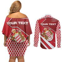 Personalized Monaco Couples Matching Off Shoulder Short Dress and Long Sleeve Button Shirt Coat Of Arms Unique Style - Wonder Print Shop