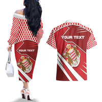 Personalized Monaco Couples Matching Off The Shoulder Long Sleeve Dress and Hawaiian Shirt Coat Of Arms Unique Style - Wonder Print Shop