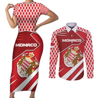 Personalized Monaco Couples Matching Short Sleeve Bodycon Dress and Long Sleeve Button Shirt Coat Of Arms Unique Style - Wonder Print Shop