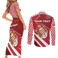 Personalized Monaco Couples Matching Short Sleeve Bodycon Dress and Long Sleeve Button Shirt Coat Of Arms Unique Style - Wonder Print Shop