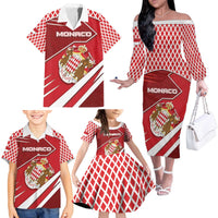 Personalized Monaco Family Matching Off The Shoulder Long Sleeve Dress and Hawaiian Shirt Coat Of Arms Unique Style - Wonder Print Shop