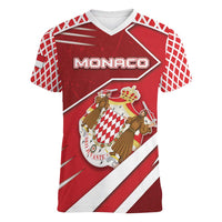 Personalized Monaco Women V-Neck T-Shirt Coat Of Arms Unique Style - Wonder Print Shop
