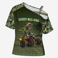 Dinosaur Christmas Cross Shoulder Shirt Merry Rexmas - Wonder Print Shop