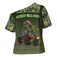 Dinosaur Christmas Cross Shoulder Shirt Merry Rexmas - Wonder Print Shop