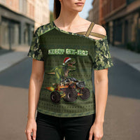 Dinosaur Christmas Cross Shoulder Shirt Merry Rexmas - Wonder Print Shop