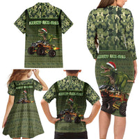 Dinosaur Christmas Family Matching Long Sleeve Bodycon Dress and Hawaiian Shirt Merry Rexmas - Wonder Print Shop