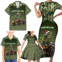 Dinosaur Christmas Family Matching Short Sleeve Bodycon Dress and Hawaiian Shirt Merry Rexmas - Wonder Print Shop