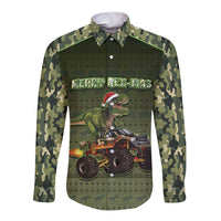 Dinosaur Christmas Long Sleeve Button Shirt Merry Rexmas - Wonder Print Shop